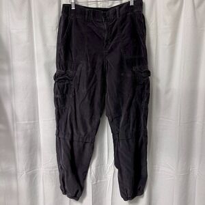 American Eagle Baggy Jogger Pants Women's 10 Long Cargo Pockets Drawstring Ankle
